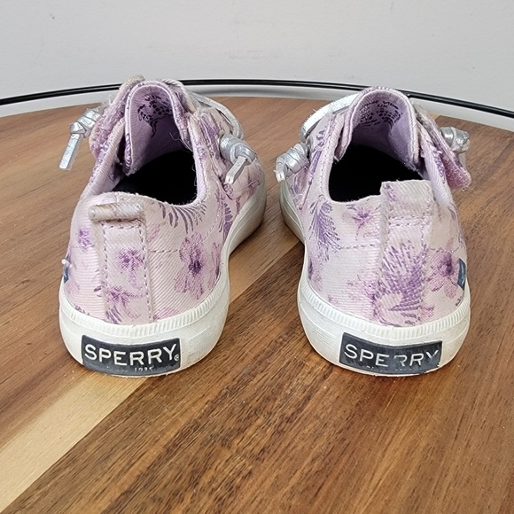 Sperry Crest Vibe Junior Purple Sparkly Tropical Topsiders Size 6 M - Picture 6 of 16